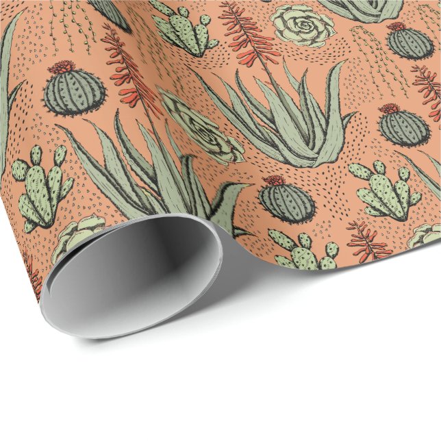 Papel De Presente Planta Lover Orange Aloe Vera Succults Cactus (Ponta do rolo)