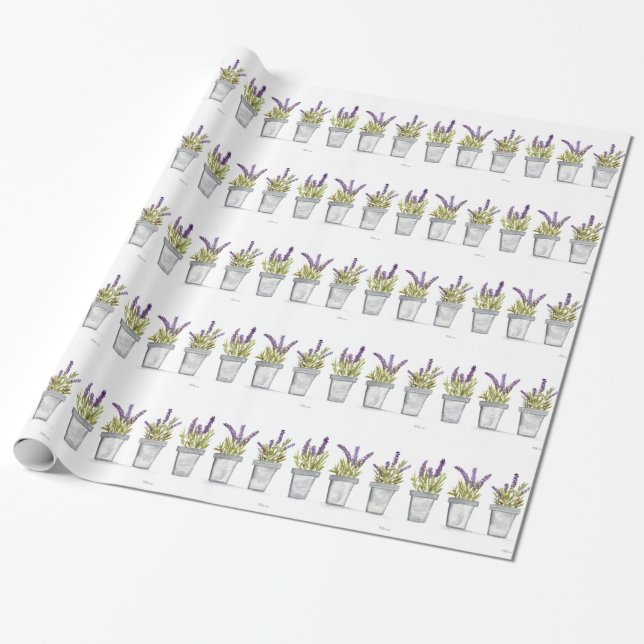 Papel De Presente Plantas aromáticas de lavanda com aquarela Elegant (Desenrolado)