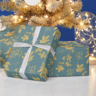 Papel De Presente Plantas e Folhas Coloridas em Verde Poeirento e Do
