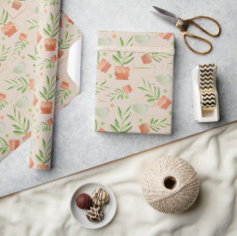 Papel De Presente Plantas em vasos de cerâmica Padrão aquarela