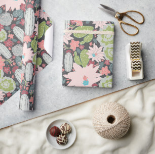 Papel De Presente Plantas Suculentes E Padrão De Cactus