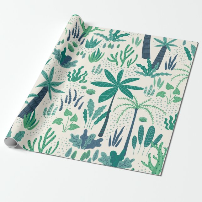 Papel De Presente Plantas tropicais e padrão das folhas (Desenrolado)