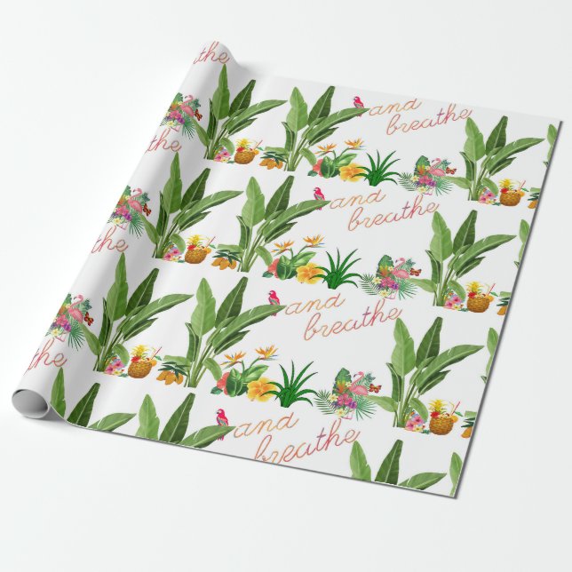 Papel De Presente plantas tropicais flores de aves encorajando (Desenrolado)