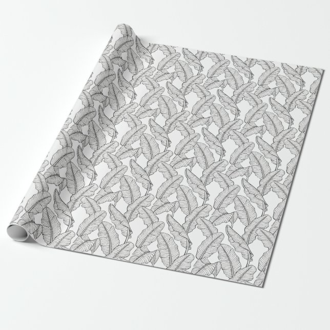 Papel De Presente Plantas tropicais, flores, esboço da selva. (Desenrolado)