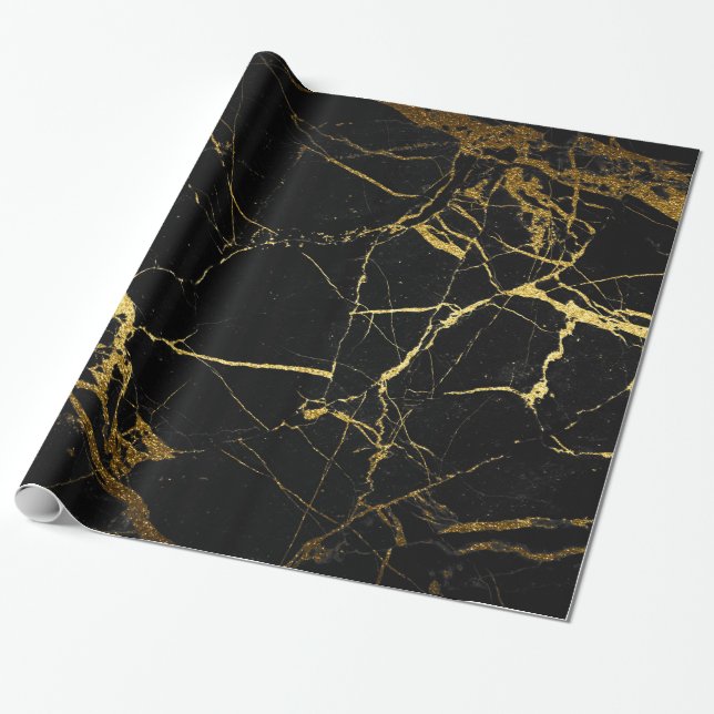 Papel De Presente plástico dourado e mármore preto (Desenrolado)
