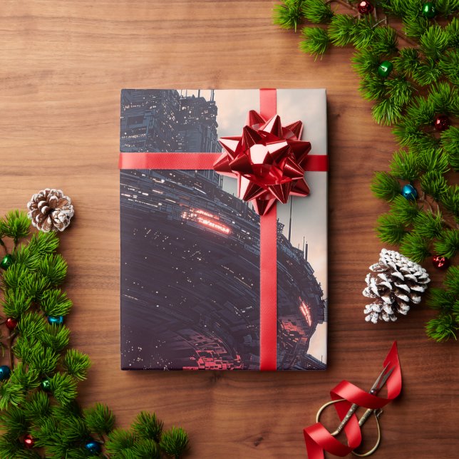 Papel De Presente Plataformas futuristas nas nuvens ao crepúsculo (Presente de Natal)