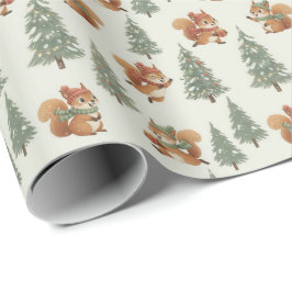 Papel De Presente Playful Squirrels in Christmas Winter Forest