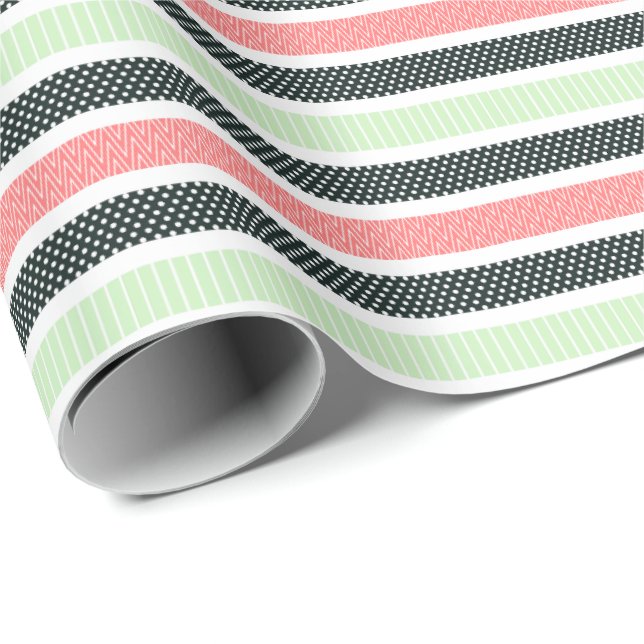 Papel De Presente Playful Striped Polka Dot Pattern (Ponta do rolo)