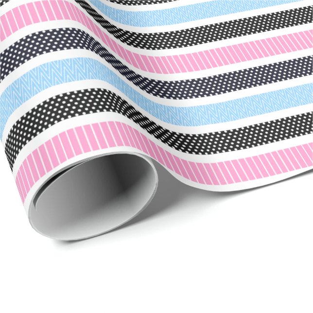Papel De Presente Playful Striped Polka Dot Pattern (Ponta do rolo)