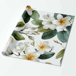 Papel De Presente Plumeria Verde Branco Havaí Frangipani Tropical