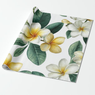 Papel De Presente Plumeria Verde Branco Havaí Frangipani Tropical