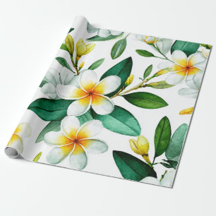 Papel De Presente Plumeria Verde Branco Havaí Frangipani Tropical