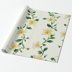 Papel De Presente Plumeria Verde Branco Havaí Frangipani Tropical