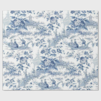 Papel De Presente Pó Blue Chinoiserie Toile