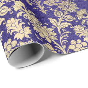 Papel De Presente Pó Floral Dourado Azul Espessante Floral Floral Az