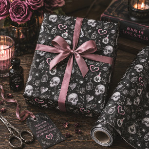 Papel De Presente Poção de Amor Gótico Caveiras Corações