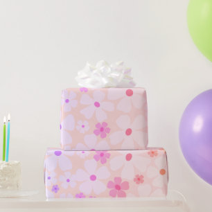 Papel De Presente Poder Floral Pêssego Feliz Aniversário