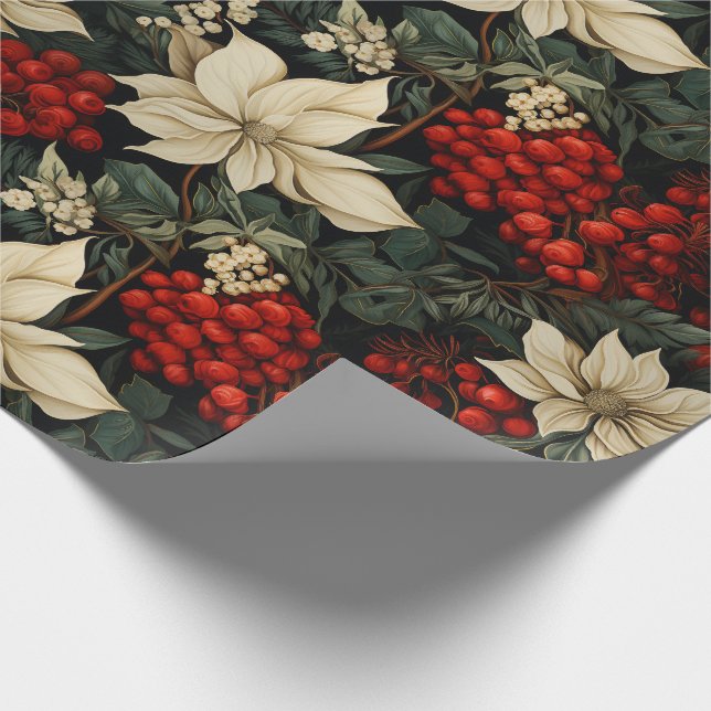 Papel De Presente Poinsétias de Natal/Férias Frutas Vermelhas Folhag (Ponta)