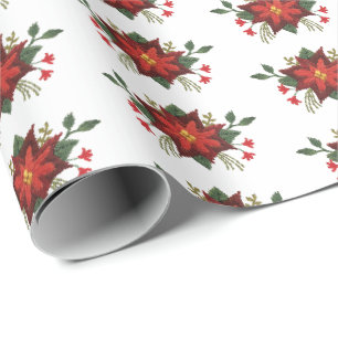 Papel De Presente Poinsetos de efeito ranhura e personalização total
