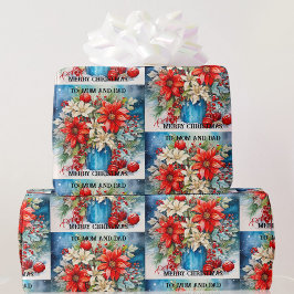 Papel De Presente Poinsetos de Natal Para Texto Personalizado da Mãe