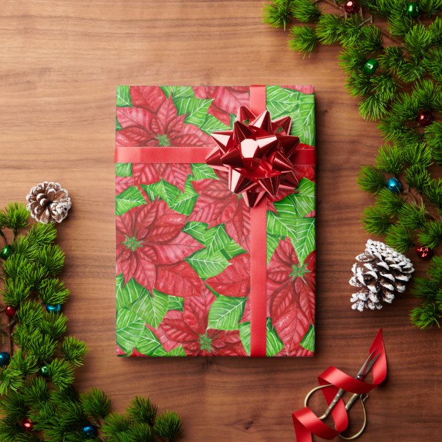 Papel De Presente Poinsettia aquarela Padrão de Natal Moldagem P (Presente de Natal)