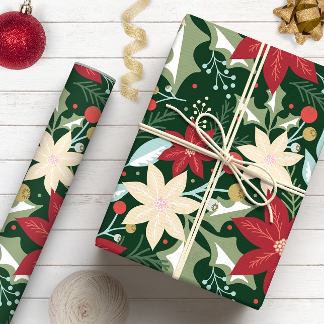 Papel De Presente Poinsettia Botânica Floral Natal (Criador carregado)