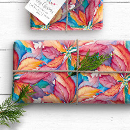 Papel De Presente Poinsettia Botânica Pintada por Aquarelas Natal