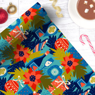 Papel De Presente Poinsettia de Natal de Vinho Moderno