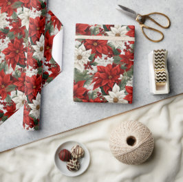 Papel De Presente Poinsettia de Natal – Design Floral de Feriado