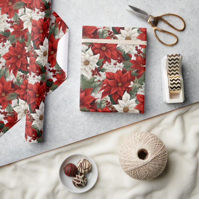 Papel De Presente Poinsettia de Natal – Design Floral de Feriado (Artesanato)