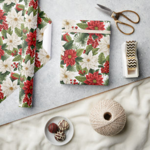 Papel De Presente Poinsettia de Natal – Design Floral de Feriado