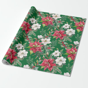 Papel De Presente Poinsettia de Natal, Flores e Frutas de Camélia
