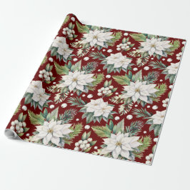 Papel De Presente Poinsettia de Natal Vermelhos Vermelhos Escuros Vi