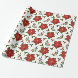 Papel De Presente Poinsettia e Holly Christmas Gift Wrap