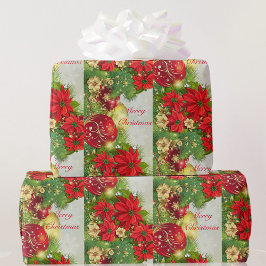 Papel De Presente Poinsettia Feliz Natal Red Gift