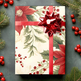Papel De Presente Poinsettia Flower Watercolor Vintage | Natal