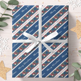 Papel De Presente Poinsettia Marinho Azul Personalizado Feliz Natal