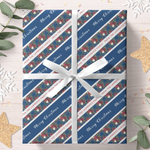 Papel De Presente Poinsettia Marinho Azul Personalizado Feliz Natal