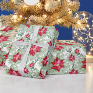 Papel De Presente Poinsettia Natal Pintado com Aquarela