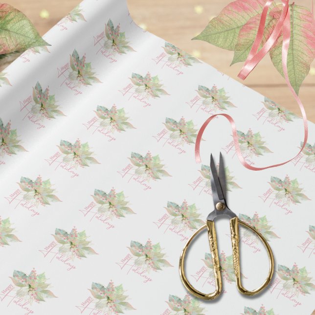 Papel De Presente Poinsettia Pastel Rosa Dourado Sage Clássico (Criador carregado)