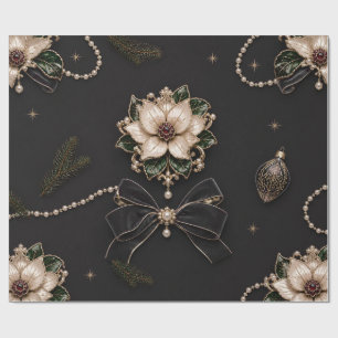 Papel De Presente Poinsettia Preciosa de Natal Embrulho Preto Luxo