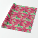 Papel De Presente Poinsettia Red Floral Christmas Vintage<br><div class="desc">Poinsettia,  floral vermelho,  cor d'água papel de embalagem de Natal. Flores vermelhas e verdes,  festivas,  papel de embrulho de Natal.</div>