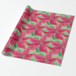 Papel De Presente Poinsettia Red Floral Christmas Vintage