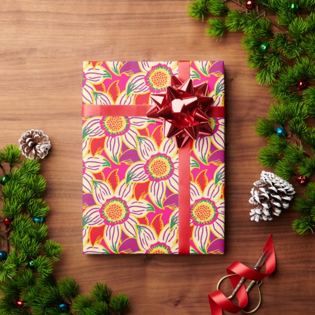 Papel De Presente Poinsettia Tropical de Natal Colorida (Presente de Natal)