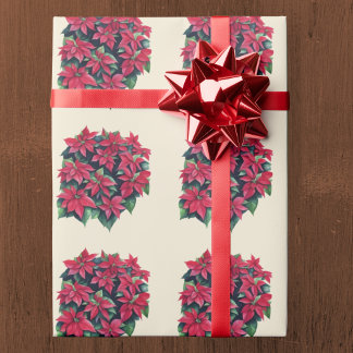 Papel De Presente Poinsettia Vermelha de Natal em Amarelo Claro