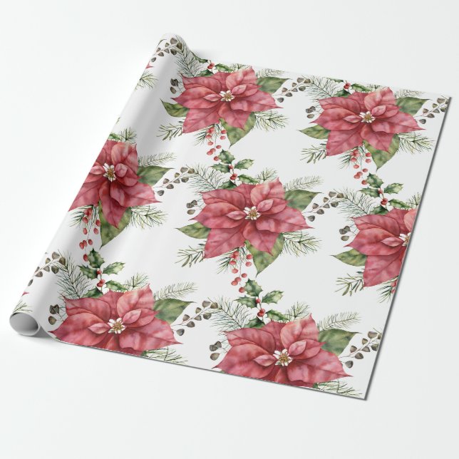 Papel De Presente Poinsettia Wrapping Paper (Desenrolado)