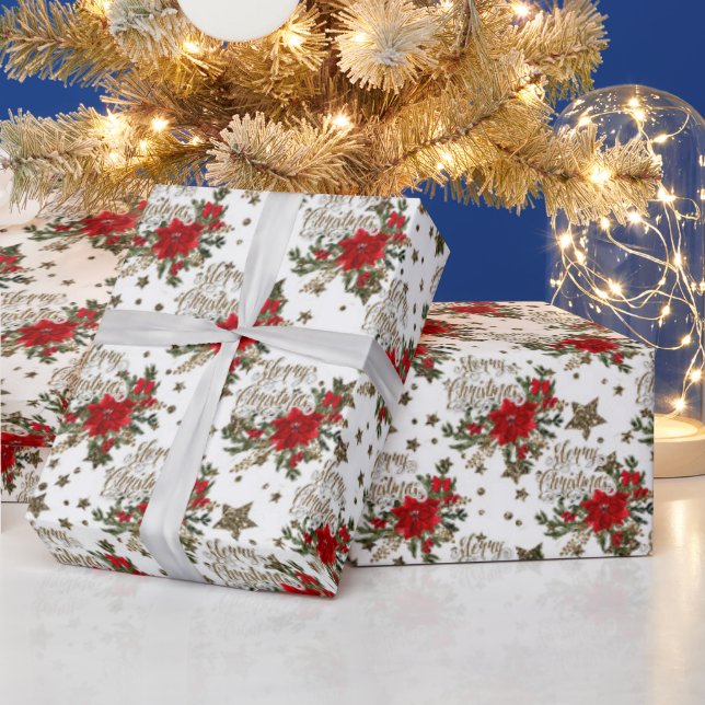 Papel De Presente poinsettias de Natal Alegre elegantes (Feriados)