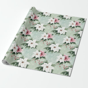 Papel De Presente Poinsettias de Natal Elegante Cor-de-Rosa Branca
