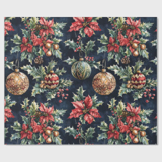 Papel De Presente Poinsettias e Enfeites