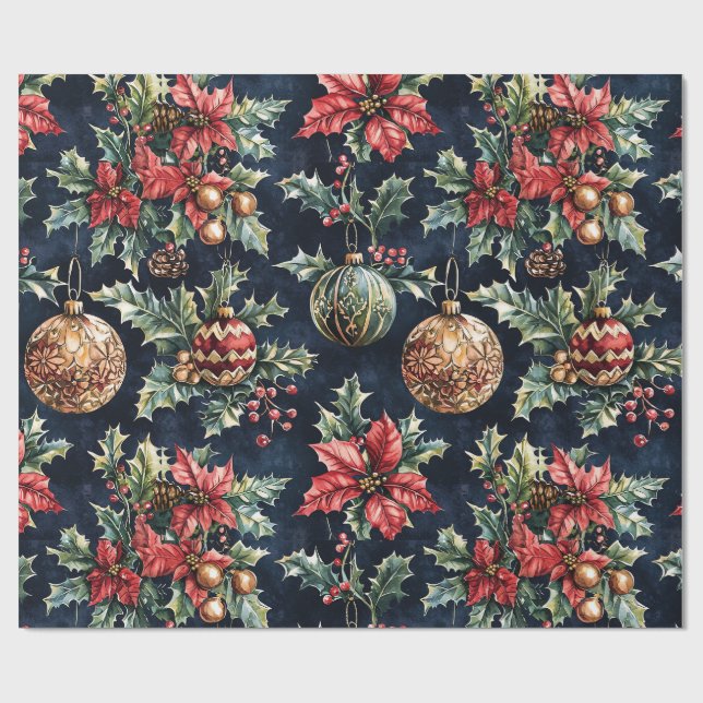 Papel De Presente Poinsettias e Enfeites (Aberto)
